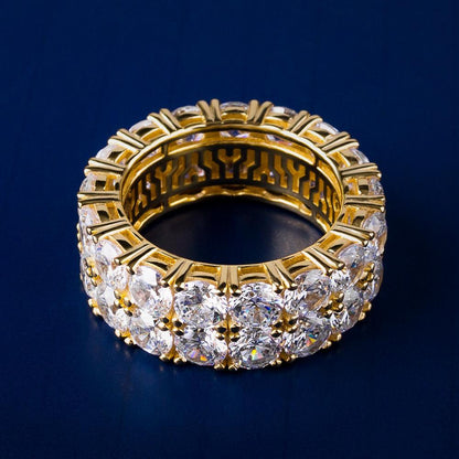 Iced Out Two Row Stone Ring 14K Gold PlatedFully iced out with CZ diamonds, this ring is absolutely a necessity for daily outfits. Every diamond has 64 cutting faces, making you shine at parties! Its bling blRingsRingsdopeplusDOPEPLUS.COM
