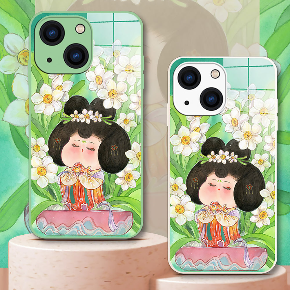 Narcissus Noble Consort Pattern Tempered Glass Phone Case-1