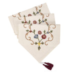 Cotton Linen Botanical Flower Hand Embroidered Table Flag-3