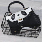 Panda Printing Genuine Cowhide Lychee Lines Women Commuting Bag-2