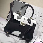 Panda Printing Genuine Cowhide Lychee Lines Women Commuting Bag-3