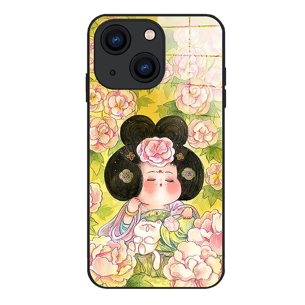 Peony Noble Consort Pattern Tempered Glass Phone Case-4