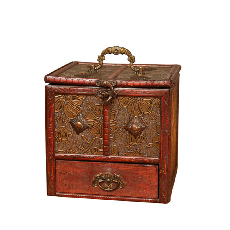 Retro Solid Wood Jewelry Makeup Storage Box-4