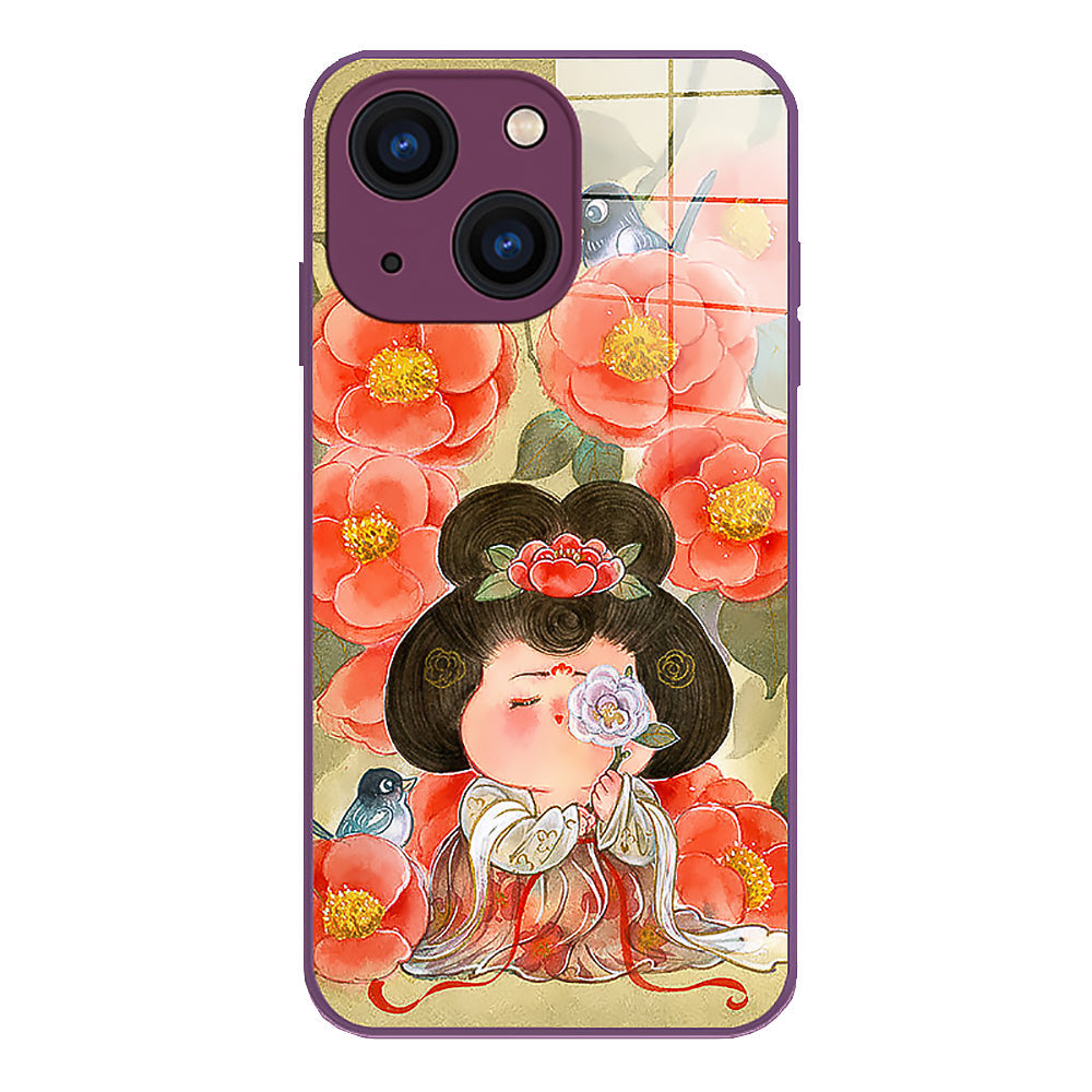 Rose Noble Consort Pattern Tempered Glass Phone Case-5