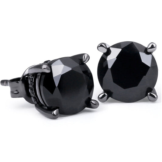 Round Black Diamond Stud Earrings for Men in Black Gold DOPEPLUS.COM