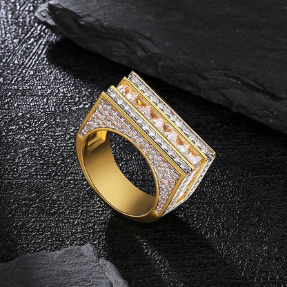 Single Rows Princess Cut CZ Diamond Mens Hip Hop Ring in 18K GoldOne of the major features of Princess Cut is that the surface is cut into squares and it looks like a beautiful mosaic pattern. 
It is a method that makes the best uRingsRingsdopeplusDOPEPLUS.COM