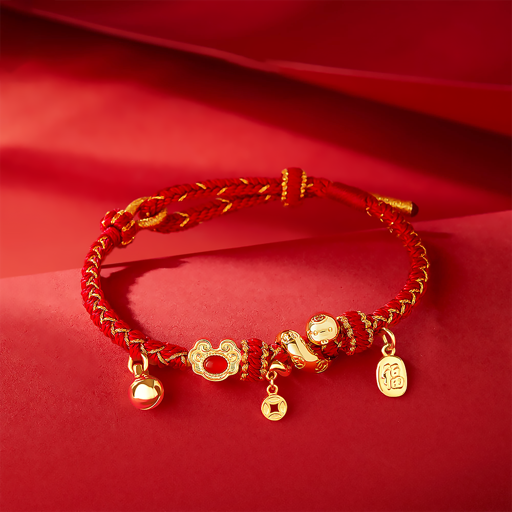 Zodiac Snake Red Rope Bracelet Red Agate Gold-Plated Charm-3