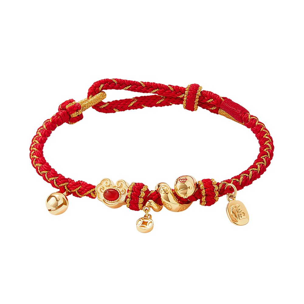 Zodiac Snake Red Rope Bracelet Red Agate Gold-Plated Charm-5
