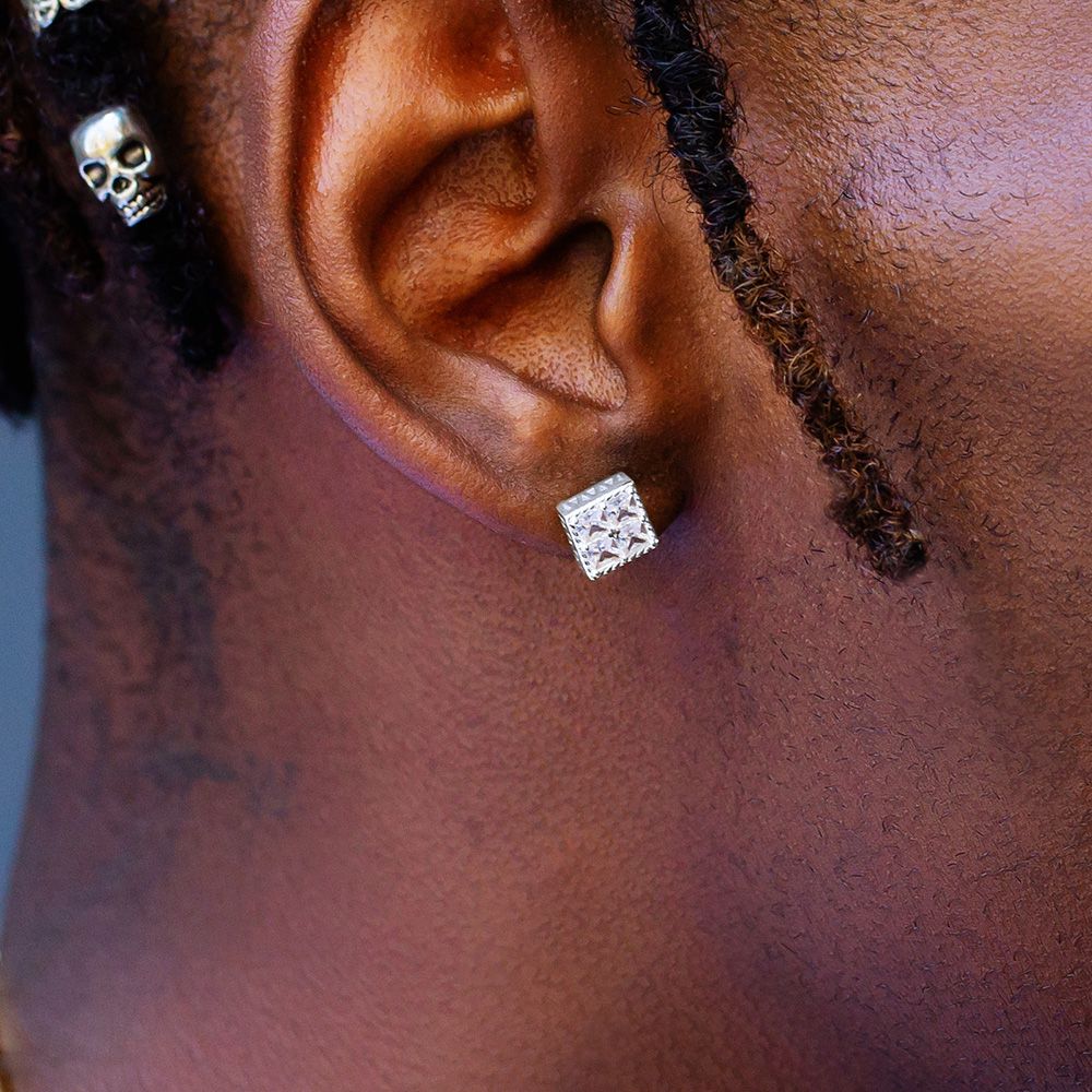 Sterling Silver Princess Cut Diamond Stud Earrings for Men DOPEPLUS.COM