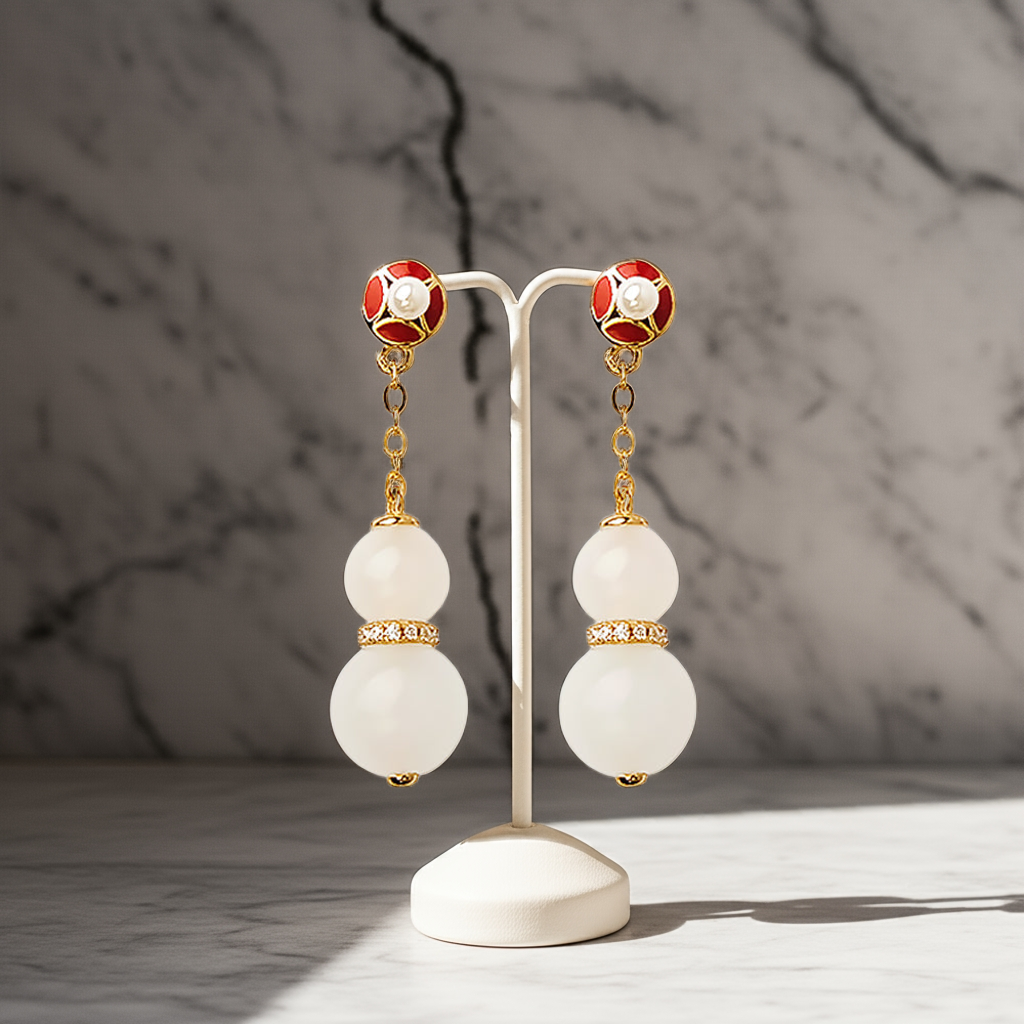 White Jade Drop Earrings Minimalist Gift for Women-0