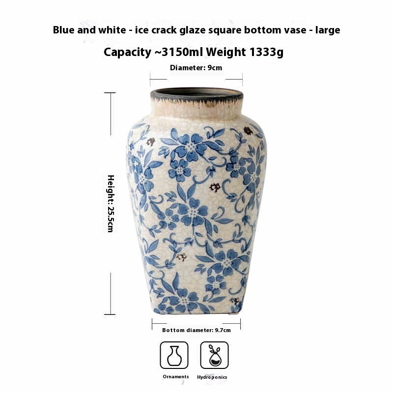 Blue And White Porcelain Vintage Ice Cracked Ceramics Vase