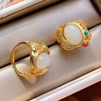 Ethnic Style Gold Plated Hetian Jasper Ring