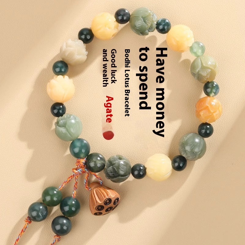 Water Plants Agate God of Wealth Lotus Bodhi Bracelet