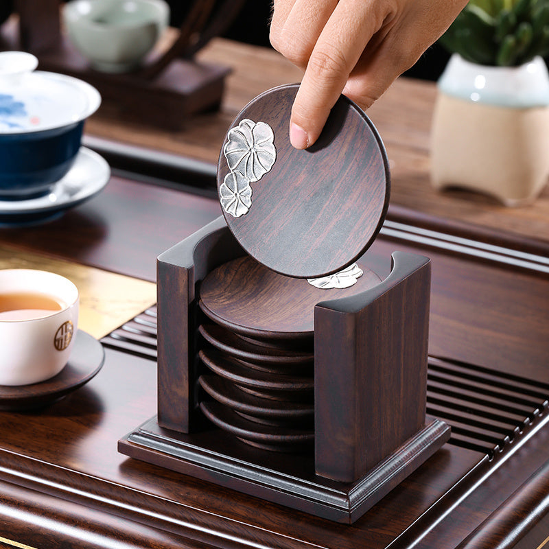 Ebony Solid Wood Tea Coasters Bracket Insulation Pad