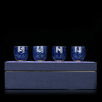 Sprinkled Blue Glaze Ceramic Inlaid Silver Tea Cup Set
