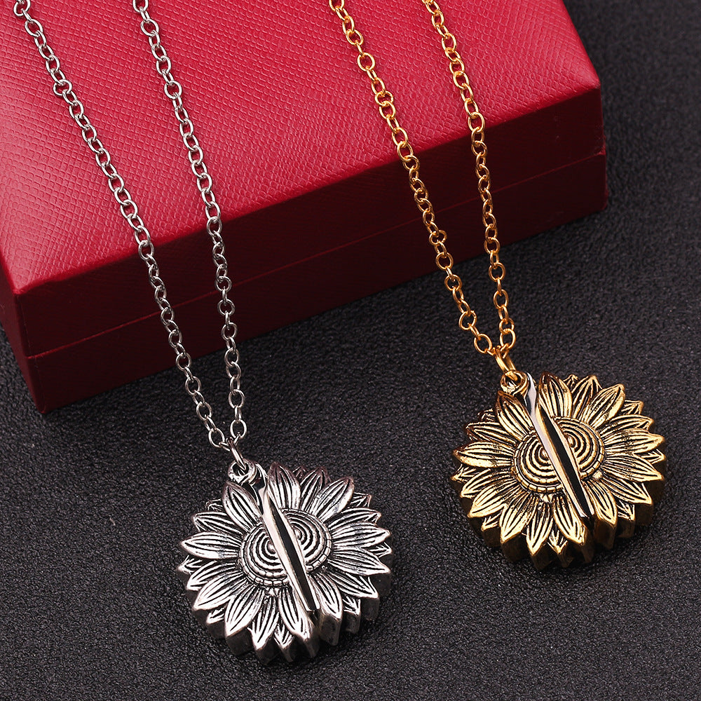 Personalized Engrave Name Date Sun Flower Necklace Fashion Custom Jewelry Gifts