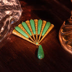 Medieval Vintage Emerald Fan-Shaped Brooch and Earring Set-2