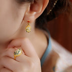 Sterling Silver Ancient Gold Hetian Jade Earrings Retro National Trend Earrings Eardrops