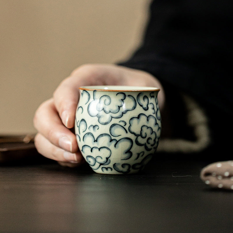 Antique ceramic egg cups with ice crackle glaze finish