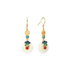 Sterling Silver Inlaid Hetian Jade White Jade Peace Buckle Earrings