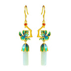 Flower S925 Silver Embeded Jade Eardrops Antique Earrings