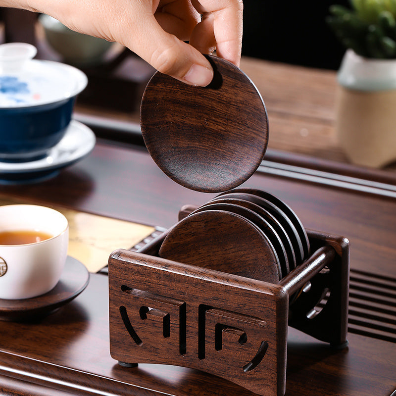 Ebony Solid Wood Tea Coasters Bracket Insulation Pad