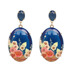 Resin Printed Earrings Retro Oval Earrings