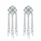 Chinese Knot Blue Zircon Stud Versatile Personality Lace Texture Earrings