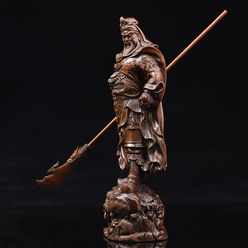 Poplar Wood Carving God of Fortune Guan Yu Statue Ornament