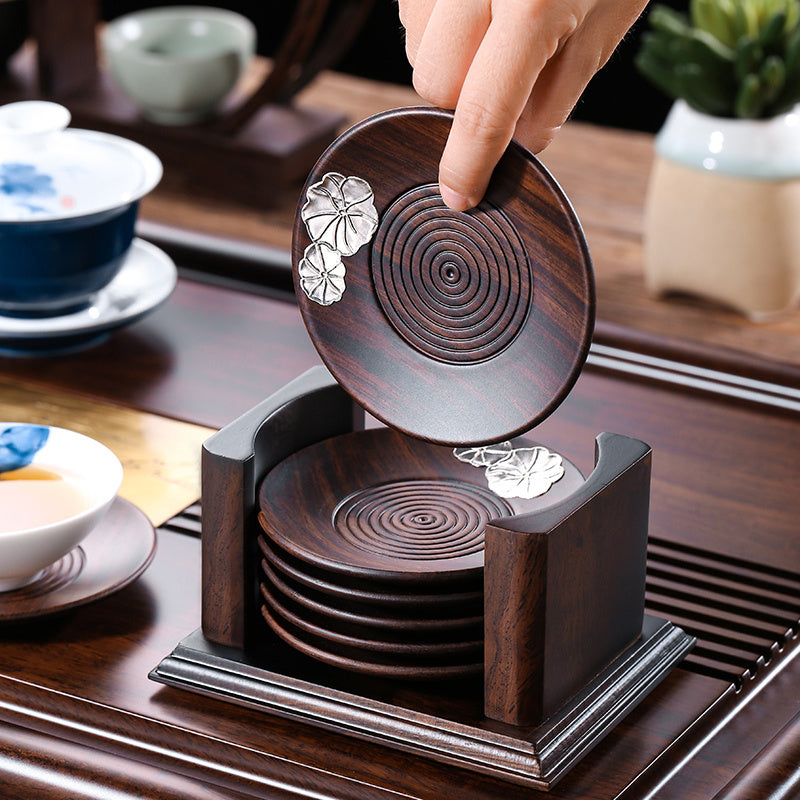 Ebony Solid Wood Tea Coasters Bracket Insulation Pad
