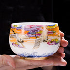White Porcelain Single-cup Teacup Teacup High-grade Crane And Mutton Fat Jade Porcelain