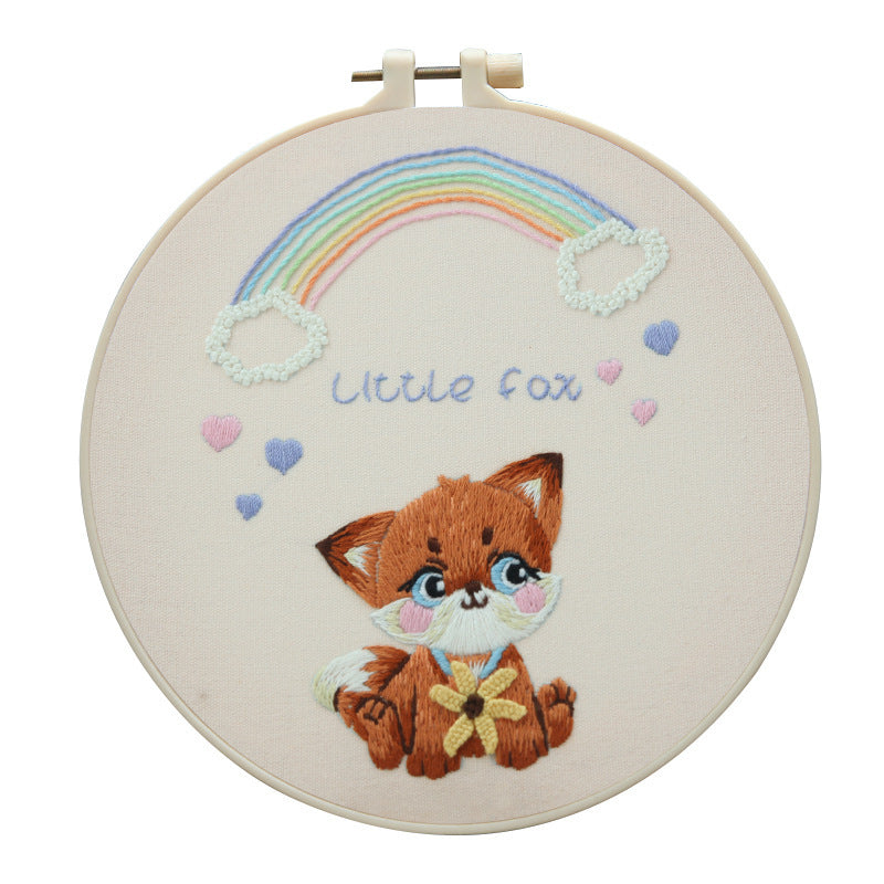 Animal embroidery wall art kit with bamboo stretch option