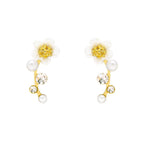 Silver Needle Earrings Petal And Pearl Earrings
