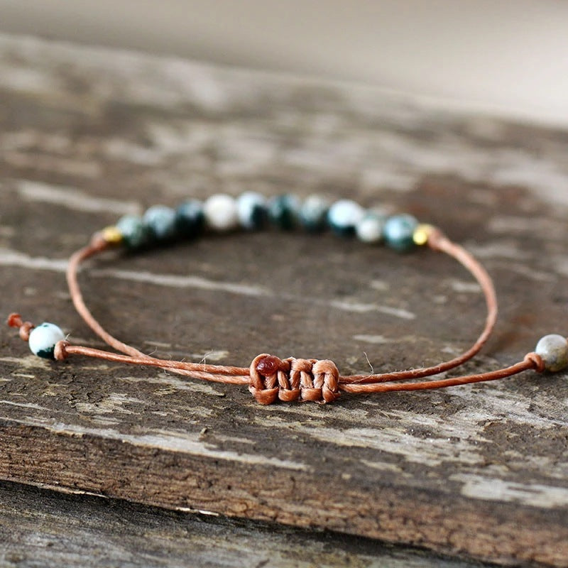 Onyx braided bracelet with geometric stone design